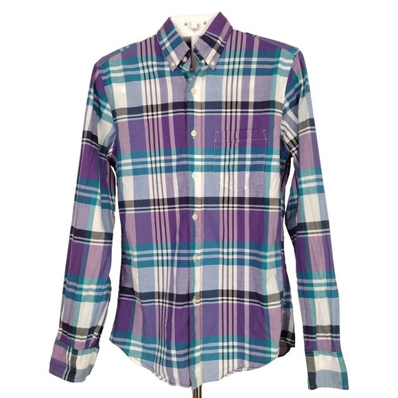 J.Crew Summer Plaid Shirt Mens Size S Purple Blue Long Sleeve Button Up - Picture 1 of 11